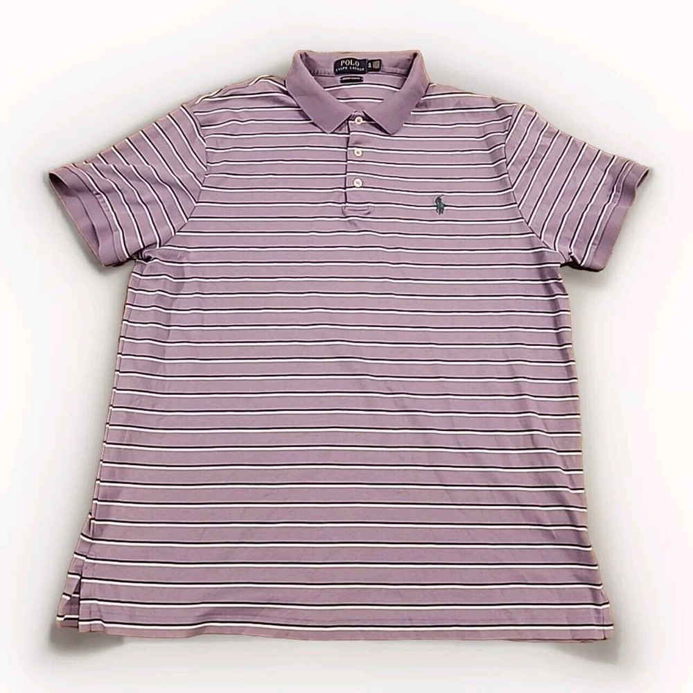 Polo Ralph Lauren Custom Slim‎ Fit Polo Shirt Men's Size XL Purple Stripes